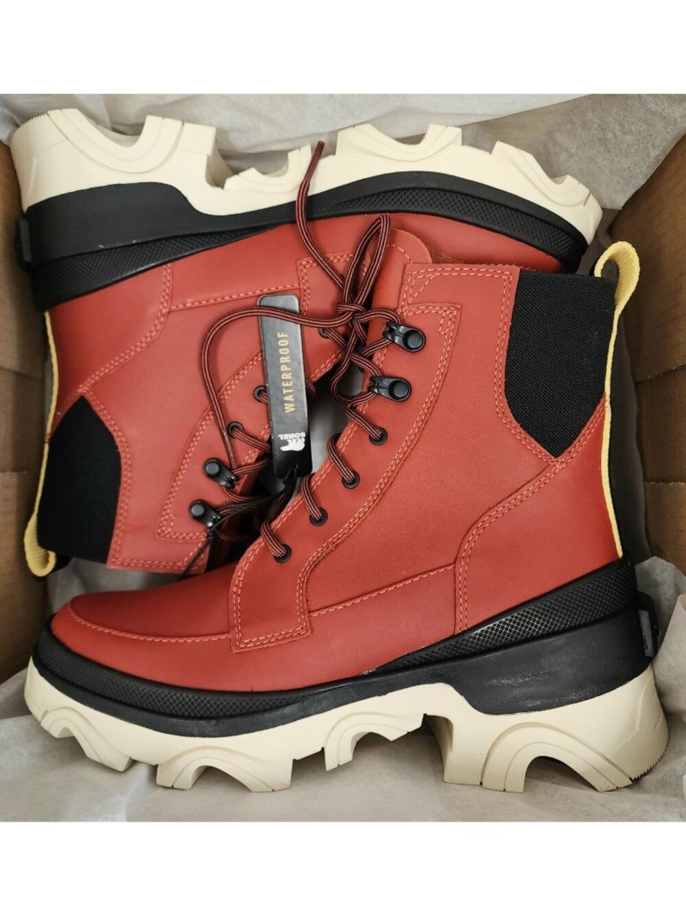 Sorel Women's Brex Lace Up Waterproof Leather Ankle Boots Warp Red Black Size 9 - Picture 2 of 4
